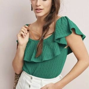 Anthropologie Textured Off-The-Shoulder Top Green